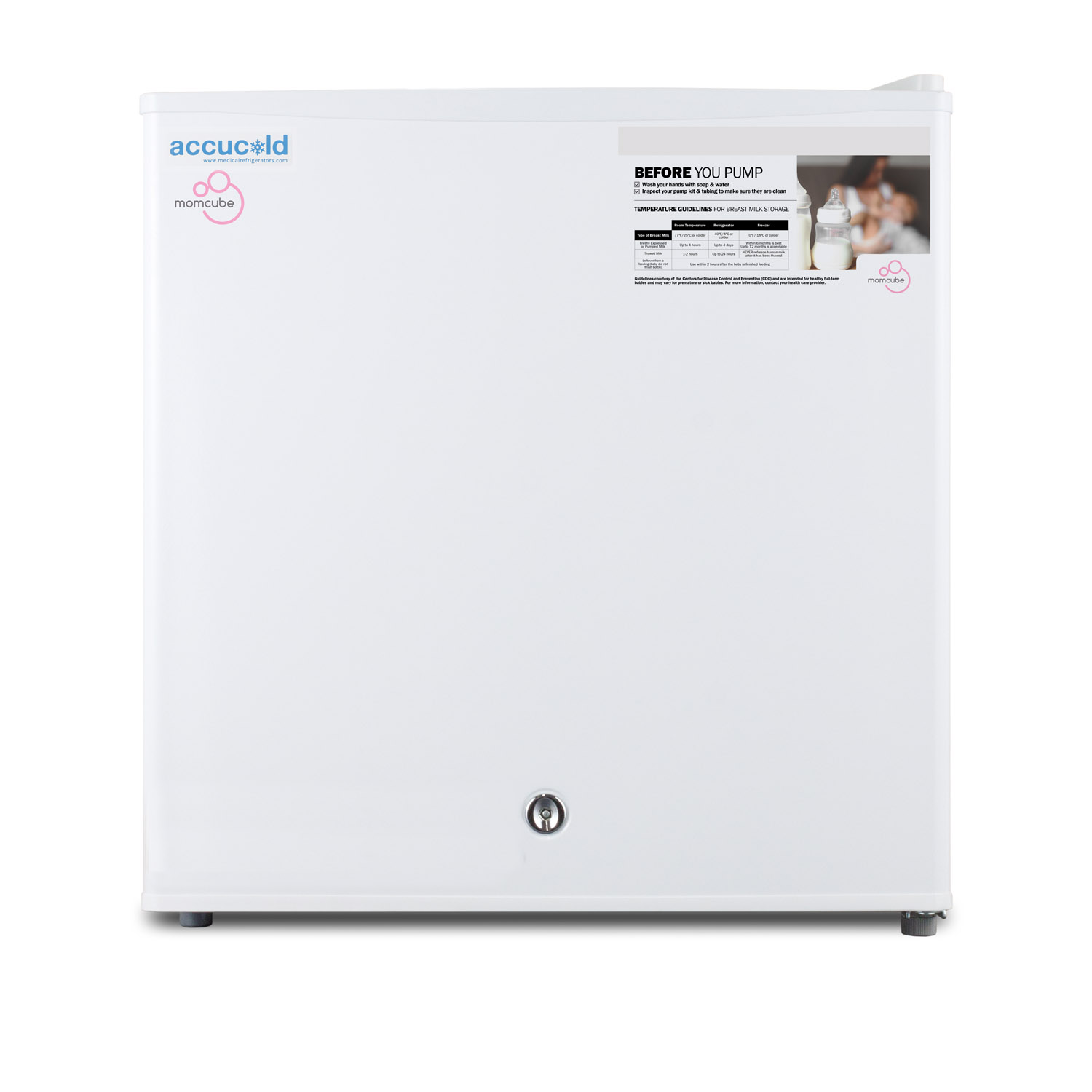 Countertop MOMCUBE all-freezer for storage of breast milk, manual defrost with lock
